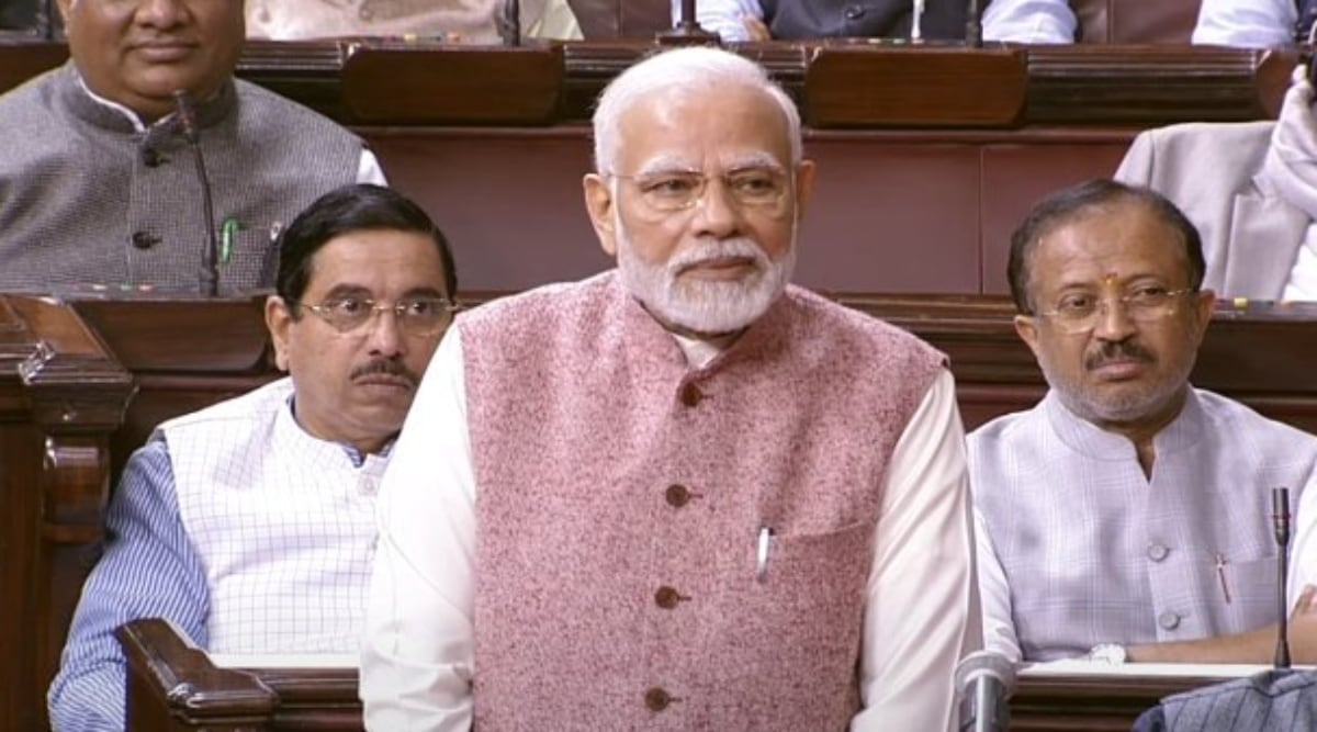 Prime Minister Narendra Modi in Rajya Sabha on Wednesday. (Screengrab: Sansad TV)