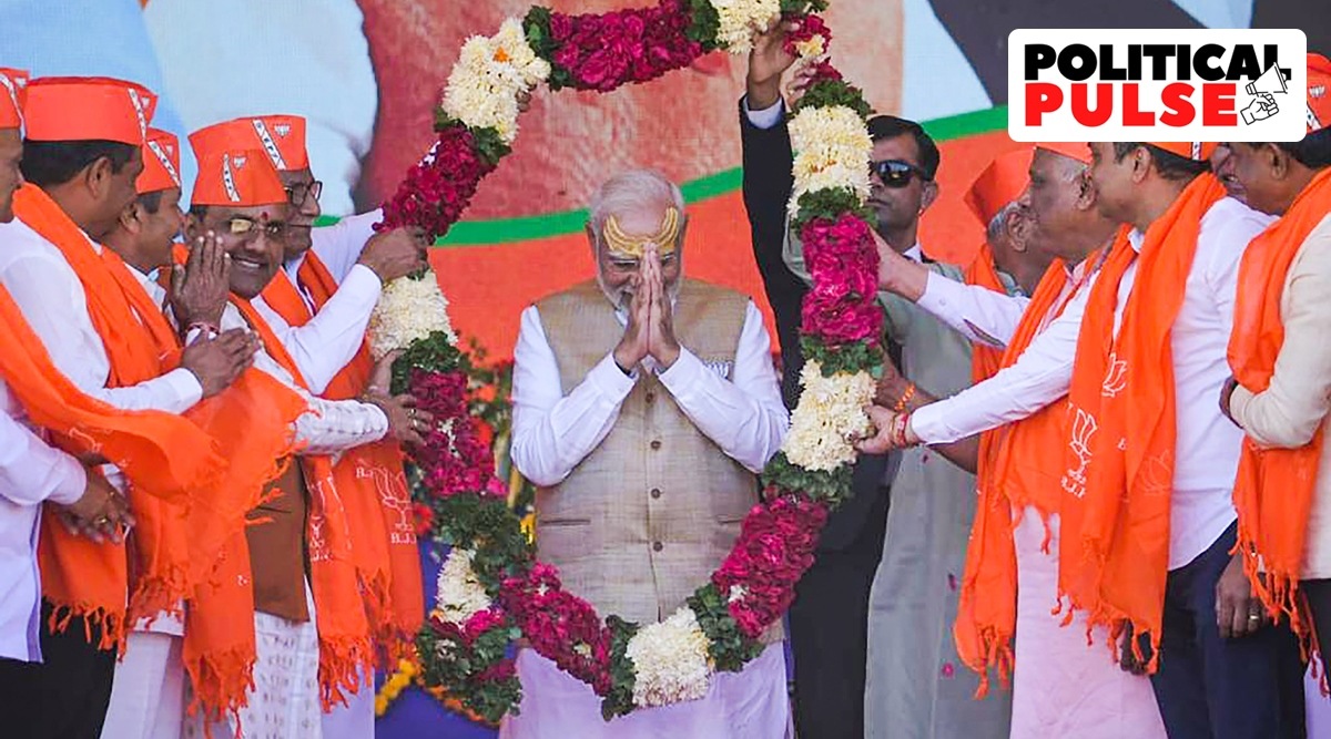 Prime Minister Narendra Modi during a public meeting ahead of the Gujarat Assembly elections, at Veraval in Gir Somnath district, Sunday, November 20, 2022. (PTI Photo)