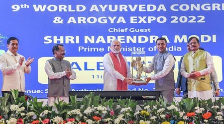 Prime Minister Narendra Modi inaugurates three National Ayush Institutes at the valedictory function of 9th World Ayurveda Congress, in Goa, Sunday, Dec. 11, 2022. (PTI Photo)