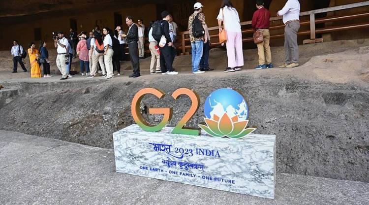 The G20 First Development Working Group delegates excursion to Kanheri Caves, in Mumbai, December 16, 2022. (PTI)