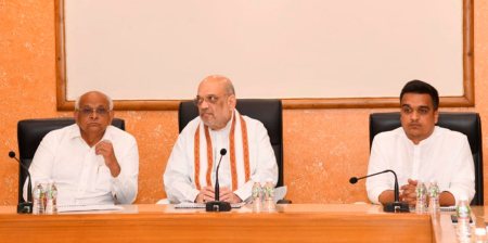 Union Home Minister Amit Shah with Gujarat Chief Minister Bhupendra Patel during a meeting, in Ahmedabad, Friday, Dec. 16, 2022. (PTI Photo)