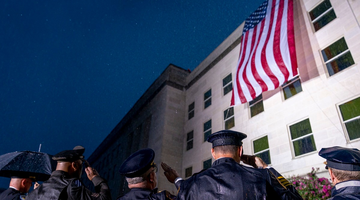 U.S. flag is unfurled at the Pentagon in Washington at sunrise on Sept. 11, 2022 (AP/FILE)