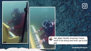 Pianist goes underwater to play the Little Mermaid’s ‘Under the Sea’, piano under sea, playing piano underwater, Joe Jenkins, YouTuber, viral, trending, Indian Express