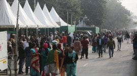 Porta cabins being used as polling booths during voting for the MCD elections, at Govindpuri in New Delhi on Sunday. Tashi Tobgyal no alt set