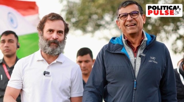 Former RBI Governor Raghuram Rajan with Congress leader Rahul Gandhi during the Bharat Jodo Yatra in Rajasthan on Wednesday morning. (Twitter @INCIndia)