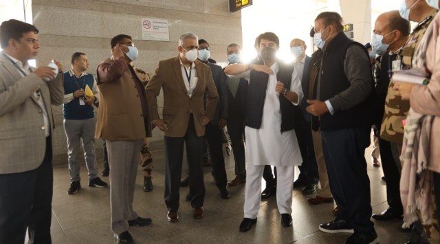Union Minister for Civil Aviation Jyotiraditya Scindia made a surprise visit to the Terminal 3 of Delhi Airport on Monday. (Photo: Special Arrangement)