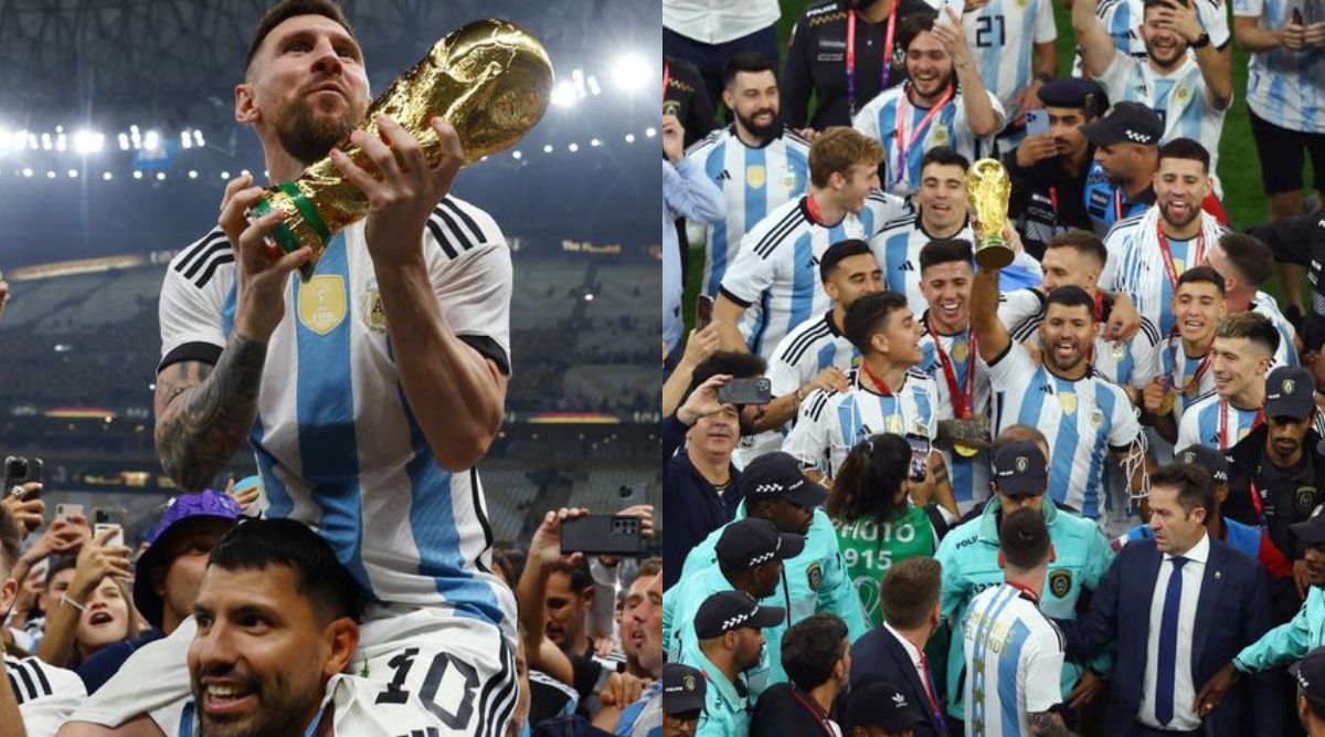 Ver: Sergio Agüero carga a Lionel Messi en sus hombros durante las celebraciones de la victoria de la Copa del Mundo en Argentina
