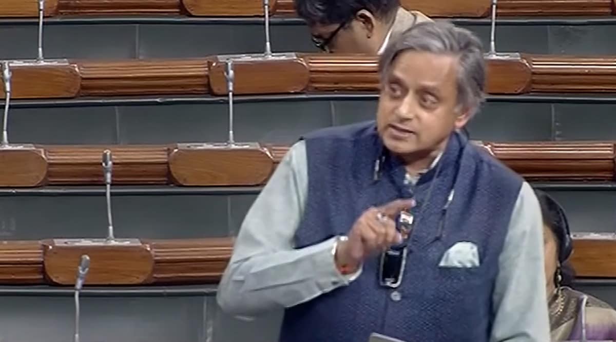 Congress MP Shashi Tharoor speaks in the Lok Sabha during the ongoing Winter Session of Parliament, in New Delhi, Monday, Dec. 12, 2022. (PTI Photo)