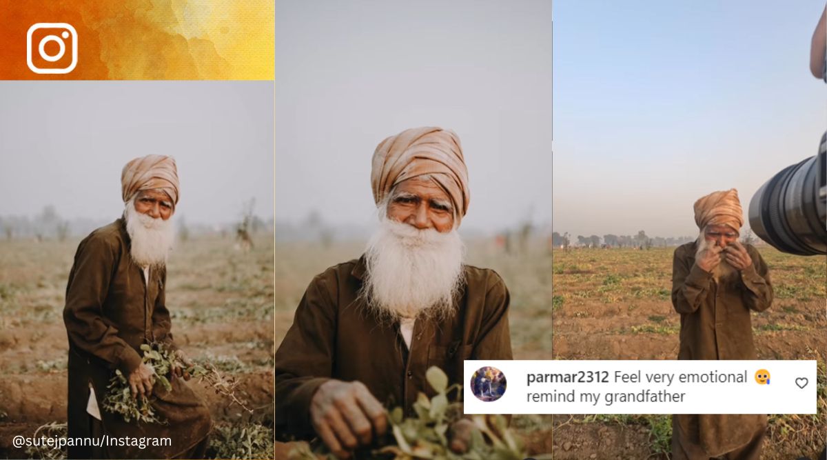 Sikh farmer fixes his moustache, photographer, Punjab, Punjabi farmer, photo of Punjabi Sikh farmer wins hearts, Instagram, viral, trending, Indian Express