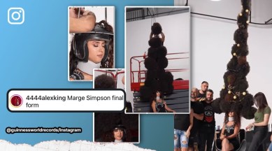 Guinness World Records for highest hairstyle, Syrian hairstylist, Dani Hiswani, hair, Christmas tree, GWR, Instagram, viral, trending, Indian Express