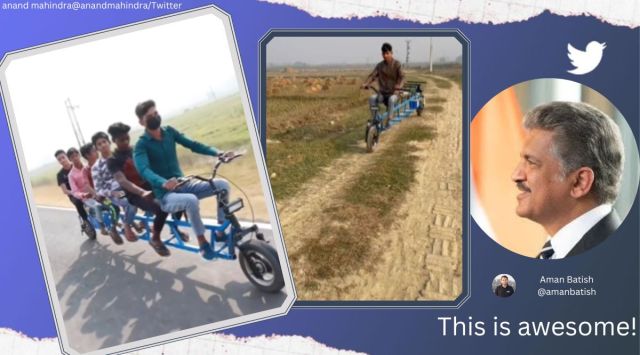 Anand Mahindra, six seater electric cycle, six seater vehicle, Anand Mahindra shares six seater cycle, indian express