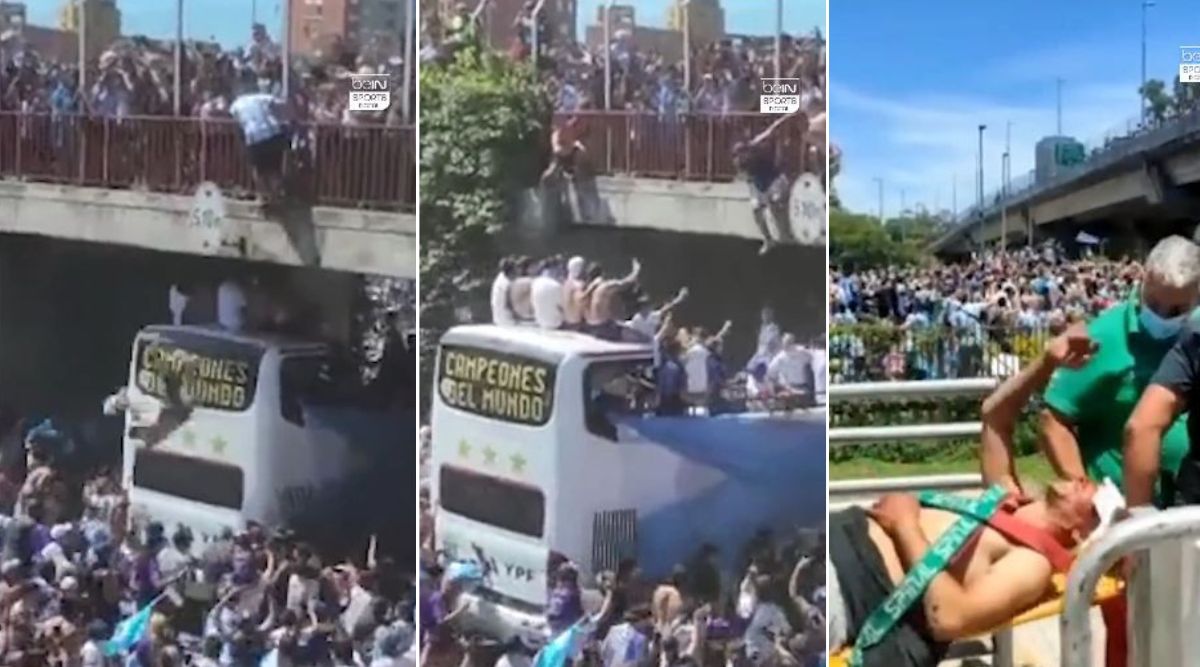 Para ver: Hinchas argentinos saltan del puente para subirse al bus abierto con Messi & Co. |  Noticias de futbol