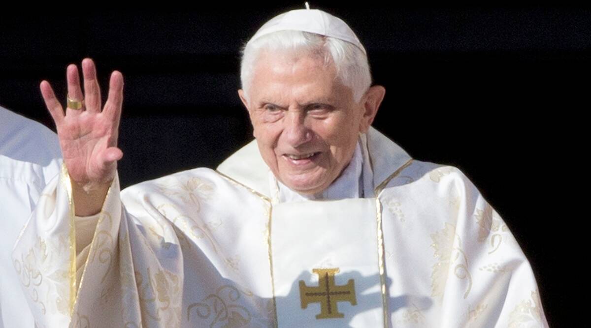 Pope Emeritus Benedict XVI arrives in St. Peter's Square at the Vatican to attend the beatification ceremony of Pope Paul VI, on Oct. 19, 2014. (AP, File)
