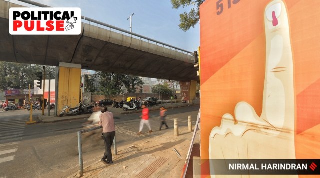 Billboards to encourage voting at a crossroad in Ahmedabad city. (Photo:  Nirmal Harindran)