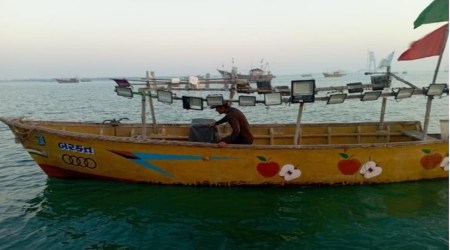The Kalyanpur police in Gujarat’s Devbhumi Dwarka district booked operators of 23 fishing boats on Wednesday for allegedly going on fishing trips without registering online with the government. (Express Photo)