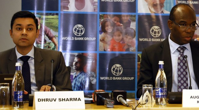 World Bank Senior Economist Dhruv Sharma, who is the lead author of the report, with Country Director (India) Auguste Tano Kouame in Delhi, Tuesday. (Express photo by Prem Nath Pandey)