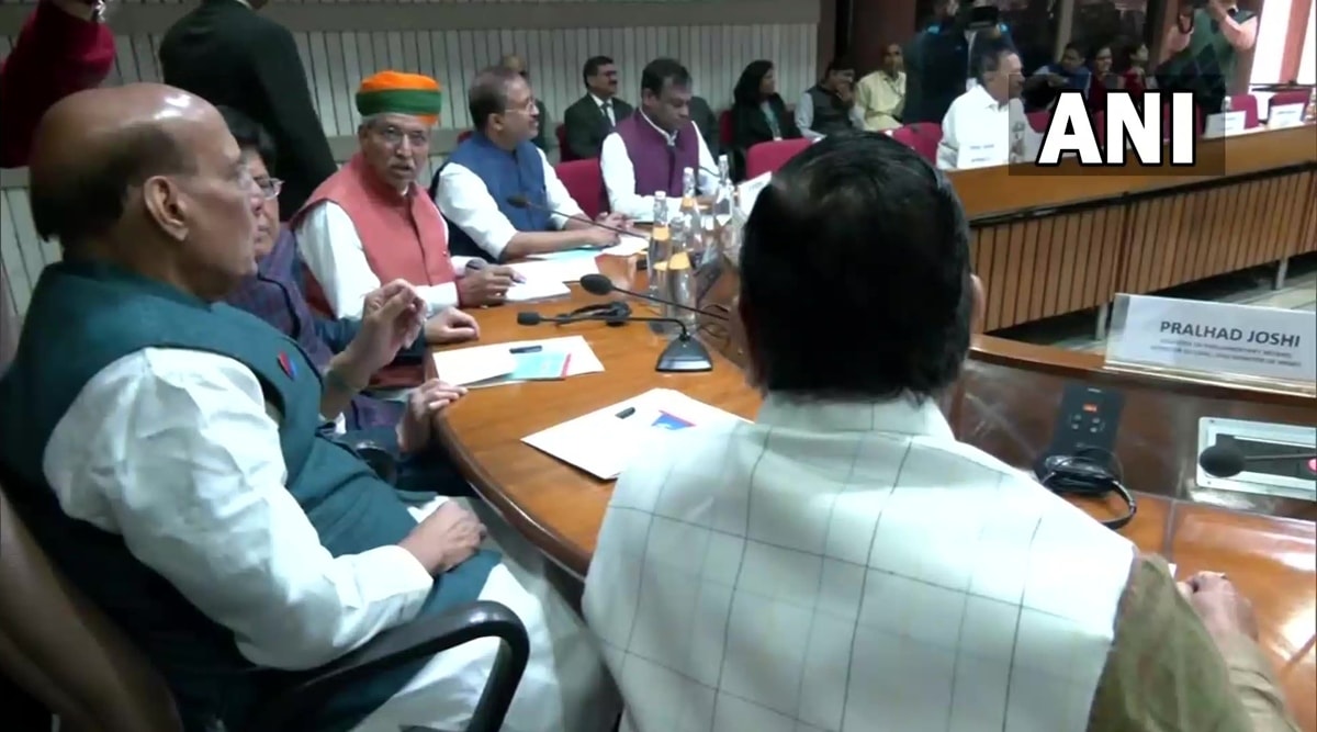 Defence Minister Rajnath Singh, Parliamentary Affairs Minister Pralhad Joshi, TMC MP Derek O'Brien, DMK MP TR Baalu, Harsimrat Kaur Badal (SAD), and Adhir Ranjan Chowdhury (Congress) among several leaders were present in the meeting. (ANI)