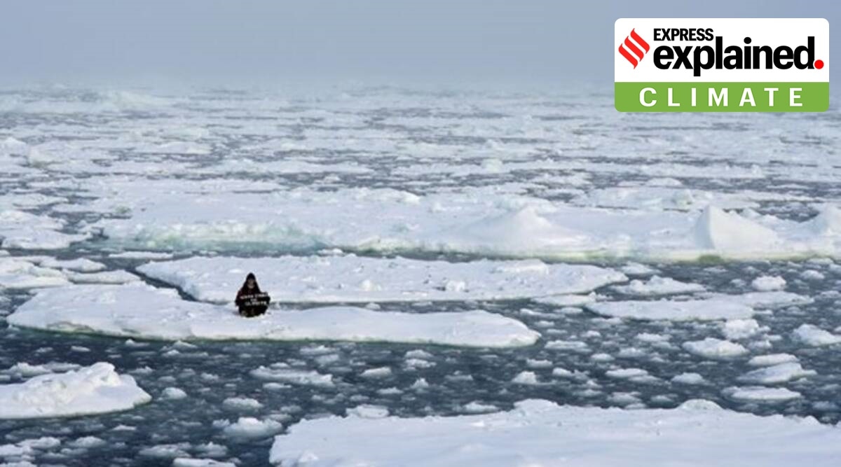 Arctic ice floating on water.