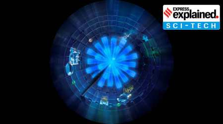 An undated artist’s rendering of 192 laser beams as they reach target in the center of the National Ignition Facility’s Target Chamber at Lawrence Livermore National Laboratory federal research facility in Livermore, California, U.S. (Jake Long/Lawrence Livermore National Laboratory/Handout via REUTERS)