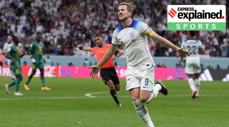 England's Harry Kane celebrates scoring his side's second goal during the World Cup round of 16 soccer match between England and Senegal, at the Al Bayt Stadium in Al Khor, Qatar, Sunday, Dec. 4, 2022. (Photo: AP)