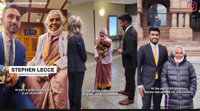 Sri Lanka woman becomes oldest person to get two MA degrees, 87 year old woman gets MA degree, Varatha Shanmuganathan Ontario legislature, Sri Lanka woman gets 2 masters at 87 years, Vijay Thanigasalam Ontario Canada, indian express