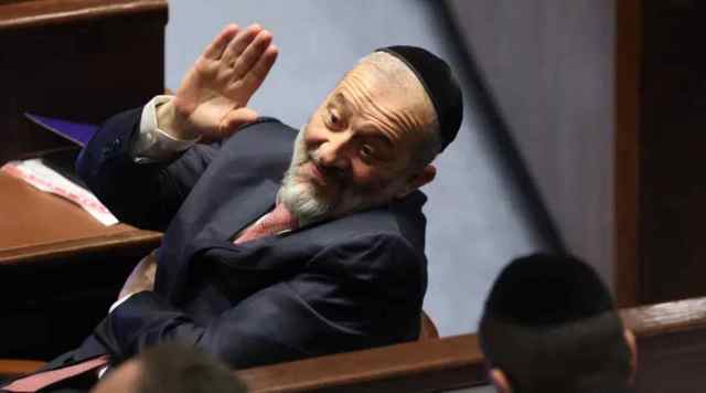 Member of Knesset Aryeh Deri waves during the swearing-in ceremony for Israeli lawmakers at the Knesset, Israel's parliament, in Jerusalem, Tuesday, Nov. 15, 2022. (Abir Sultan/Pool Photo via AP, File)