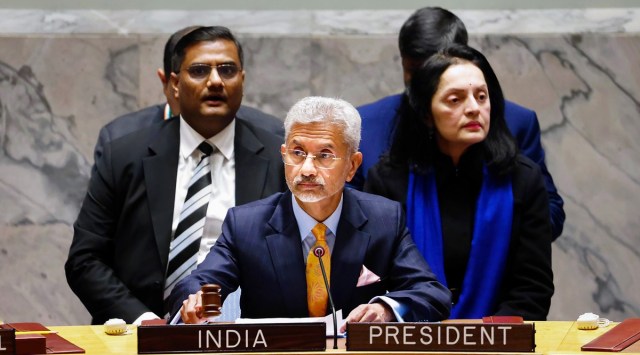 External Affairs Minister S. Jaishankar speaks in the UN Security Council in New York. (PTI)