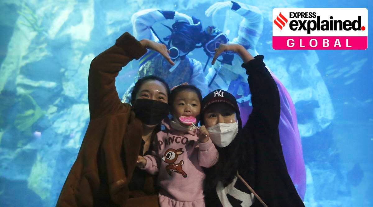 Visitors celebrate the New Year at an aquarium in Seoul, South Korea, on January 3, 2021.