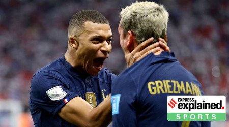 Mbappe celebrating with Griezmann