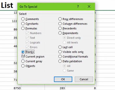microsoft excel blank cell delete