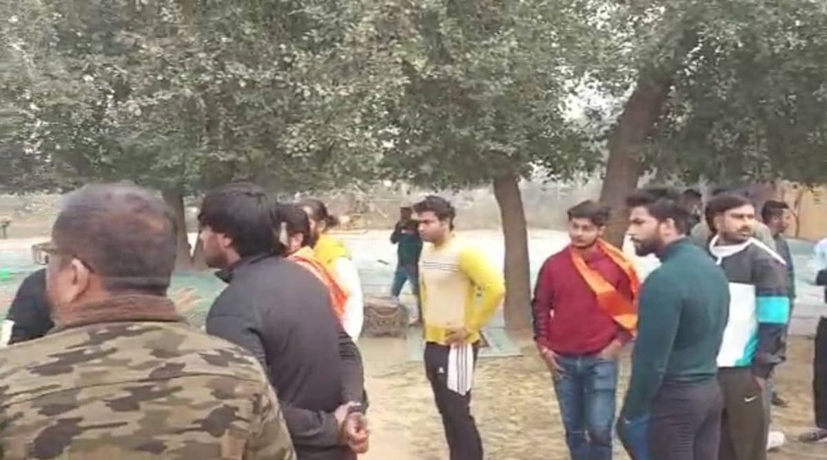 A video grab shows the group at an open ground in Gurgaon’s Sector 69, Friday. Express