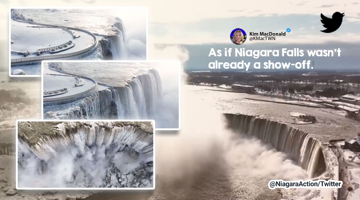 Niagara falls frozen 2022, Niagara falls partially freezes, Niagara falls viral tweets, half-frozen Niagara Falls viral video, coldwave 2022 viral tweets, indian express