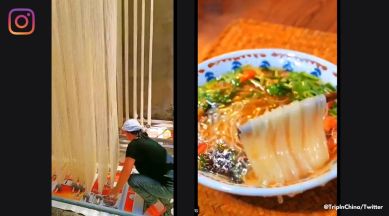 Noodle making china, origins of noodles, where were noodles invented, viral video how noodles are made, viral videos china, viral cooking videos, indian express