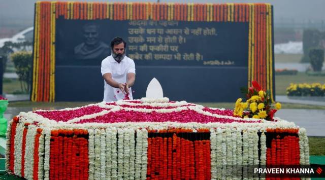 Sifting the good from the bad of our past is the quality of statesmanship. In paying respect to the memory of Vajpayee, Rahul has underscored humanism and Bhartiyata. (Express photo by Praveen Khanna)