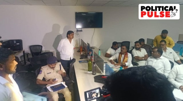 The Huderabad police raided the office of Sunil Kanugolu, the Congress party's strategist (Express photo)