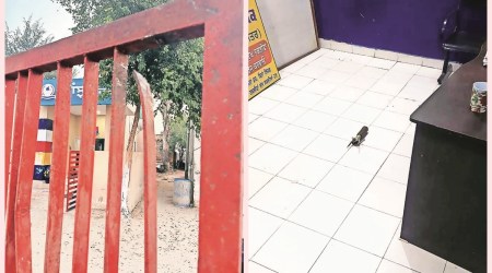 The Sarhali police station in Tarn Taran where a rocket-propelled grenade attack took place on Saturday. (Express Photo)