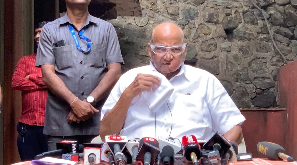 Sharad Pawar addresses the media in Mumbai on Tuesday. (Express Photo by Ganesh Shirsekar)