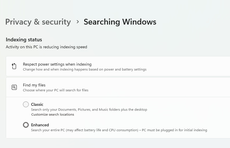 windows search indexing