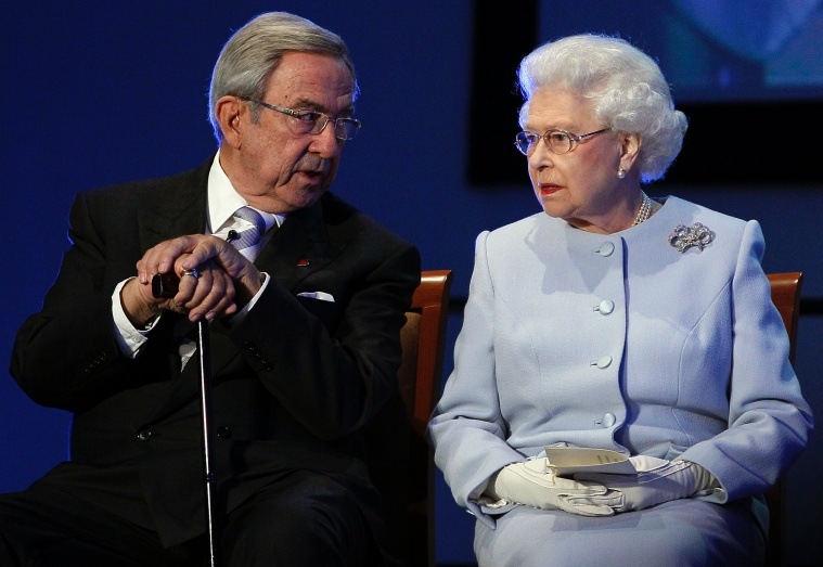 Queen Elizabeth II, right, speaks with former King Constantine