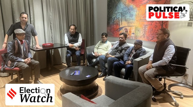 A delegation led by IPFT president and state minister Prem Kumar Reang with TIPRA chief Pradyot Kishore in Guwahati on Saturday. Courtesy: Twitter @PradyotManikya
