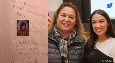 Alexandria Ocasio-Cortez, AOC viral tweets, AOC’s second-grade teacher, AOC meets her school teacher at townhall meeting, Alexandria Ocasio-Cortez viral tweets, indian express
