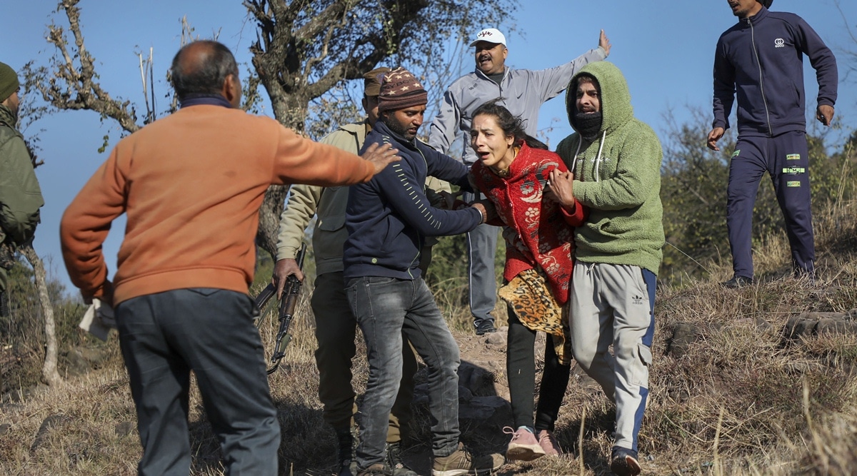 An injured person is taken to a hospital after the explosion in Rajouri’s Upper Dangri village. (PTI)