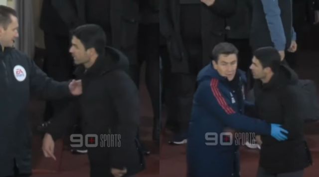 Arteta's brawl with Eddie Howe during the game. (Screengrab)