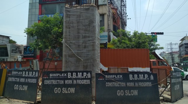 The decision to construct the flyover to ease traffic in the Koramangala area was taken in 2014 and a tender was awarded in 2017 with a 30 month deadline. (Express Photo)