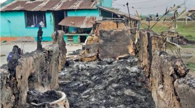 One of the houses that was set on fire in retaliatory violence at Bogtui village in Birbhum district, West Bengal, on March 21. (File)