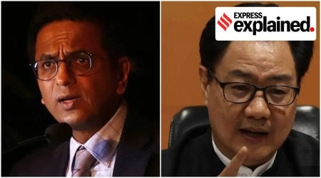 Chief Justice of India D Y Chandrachud and Union Law Minister Kiren Rijiju (Express file photos)