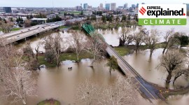 Rains submerged roads and trees in California, USA.