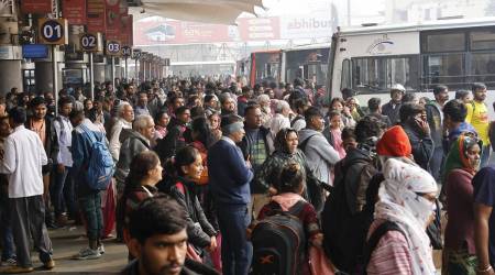Candidates who came to Ahmedabad for the junior clerk exam.