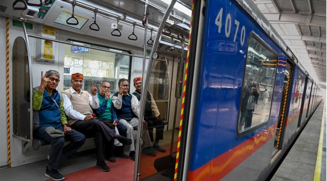 Commuters on the first day of the commercial run of Kolkata Metro’s  Joka-Taratala line Monday.