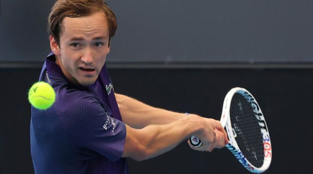 Russia's Daniil Medvedev makes a backhand return to Serbia's Miomir Kecmanovic during their Round of 16 match at the Adelaide International Tennis tournament in Adelaide, Australia. (AP | PTI)